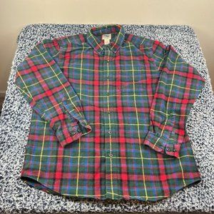 LL Bean Button Down Flannel Shirt Mens Large Plaid Traditional Fit Cotton Casual